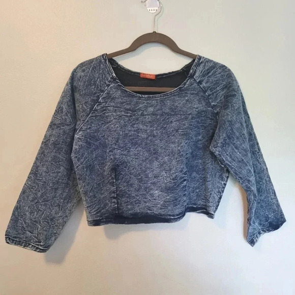 JUDY BLUE blue denim cotton spandex stretch pullover crop top, size 2X - Picture 1 of 9